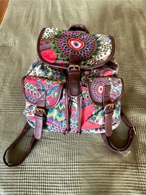 Canvas vintage Backpack in Pink & Brown Like New